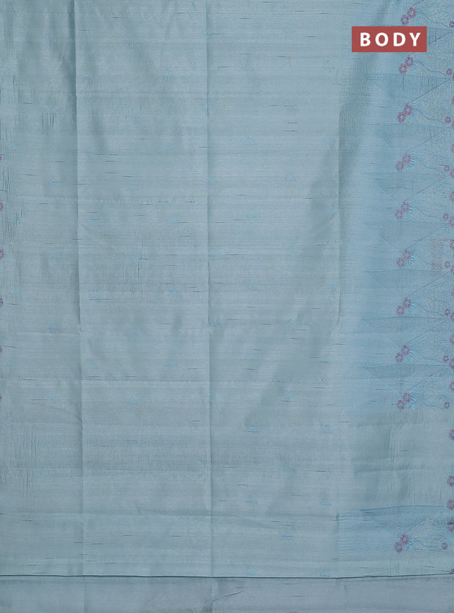 Semi raw silk saree pastel blue with embroidery buttas and long embroidery border