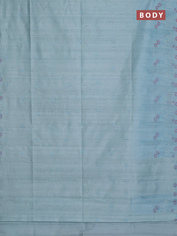 Semi raw silk saree pastel blue with embroidery buttas and long embroidery border