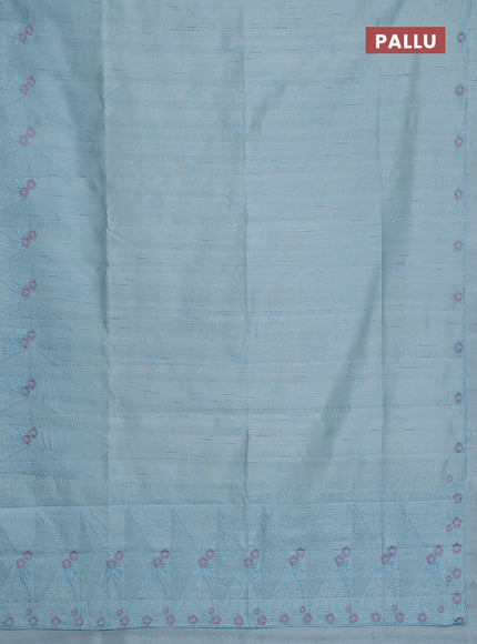 Semi raw silk saree pastel blue with embroidery buttas and long embroidery border