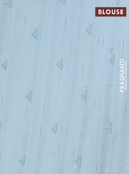 Semi raw silk saree pastel blue with embroidery buttas and long embroidery border