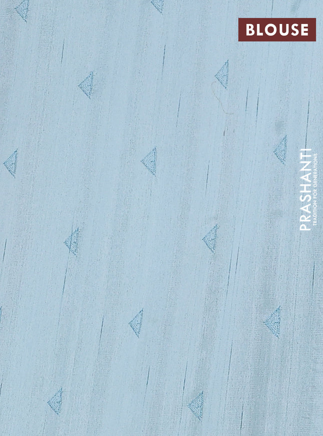 Semi raw silk saree pastel blue with embroidery buttas and long embroidery border