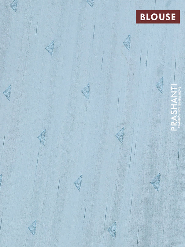 Semi raw silk saree pastel blue with embroidery buttas and long embroidery border