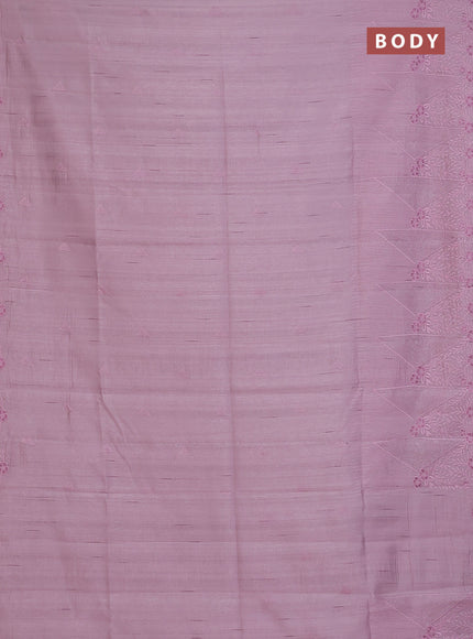 Semi raw silk saree pastel pink with embroidery buttas and long embroidery border