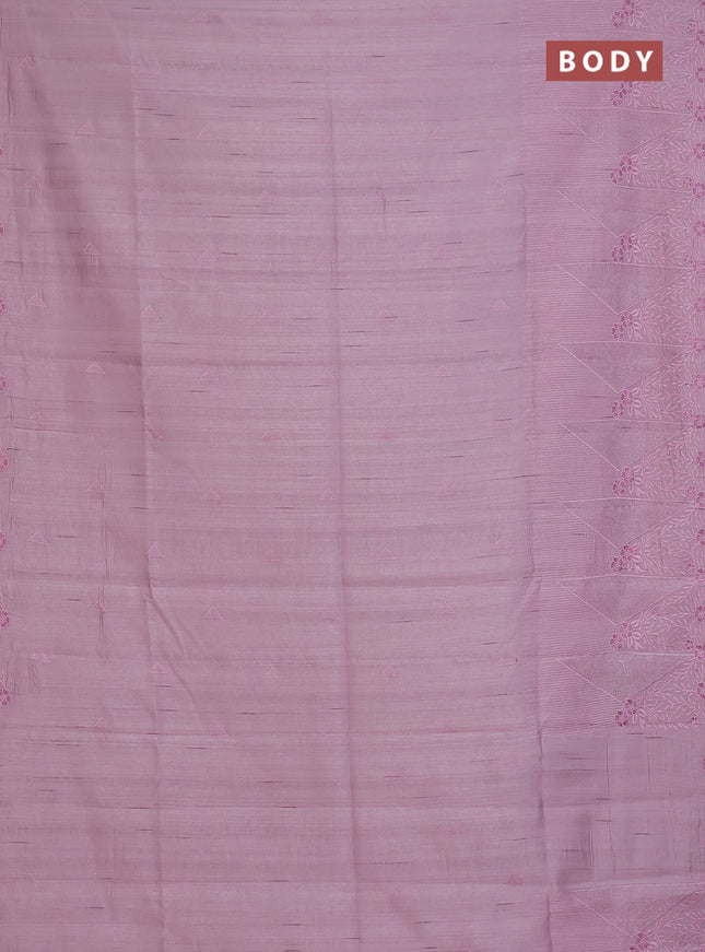 Semi raw silk saree pastel pink with embroidery buttas and long embroidery border