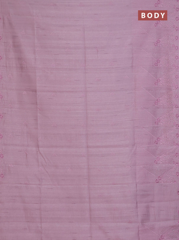 Semi raw silk saree pastel pink with embroidery buttas and long embroidery border