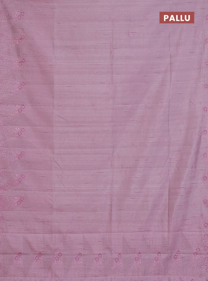 Semi raw silk saree pastel pink with embroidery buttas and long embroidery border