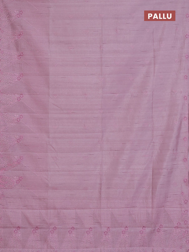 Semi raw silk saree pastel pink with embroidery buttas and long embroidery border