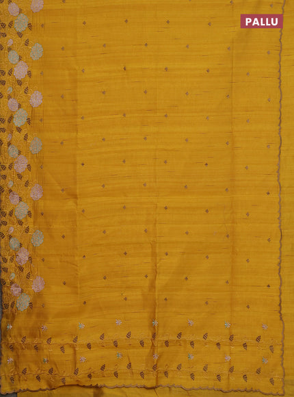 Semi raw silk saree mustard yellow with embroidery buttas and floral embroidery cut work border