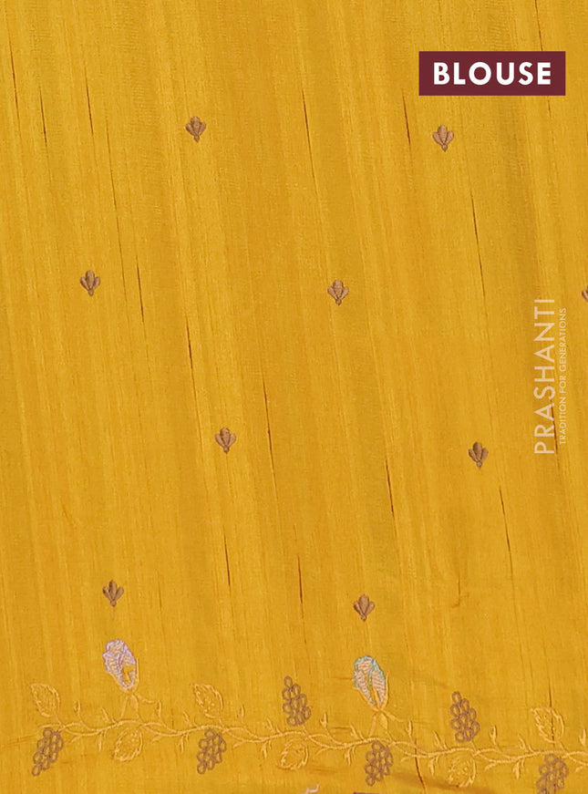 Semi raw silk saree mustard yellow with embroidery buttas and floral embroidery cut work border