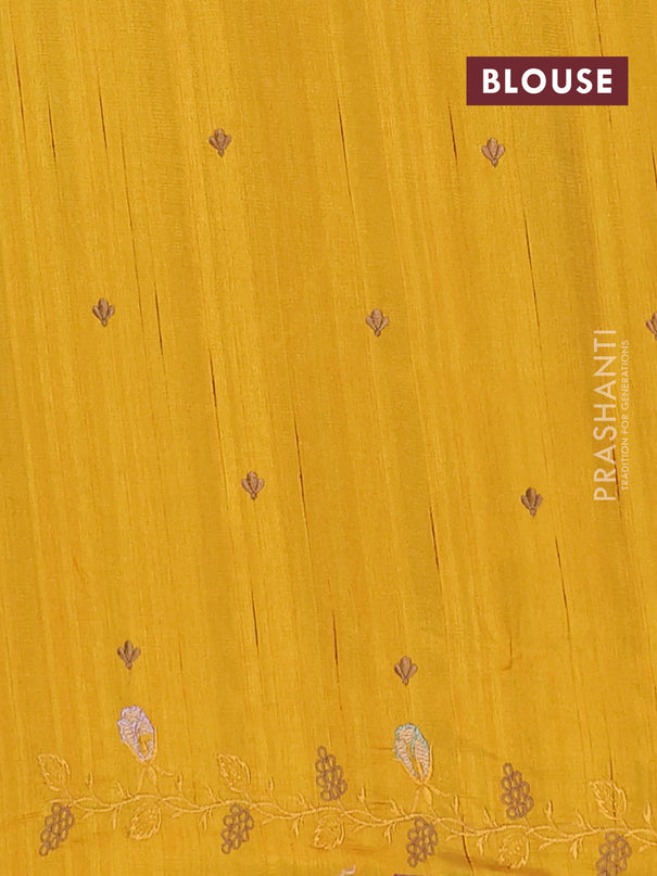 Semi raw silk saree mustard yellow with embroidery buttas and floral embroidery cut work border