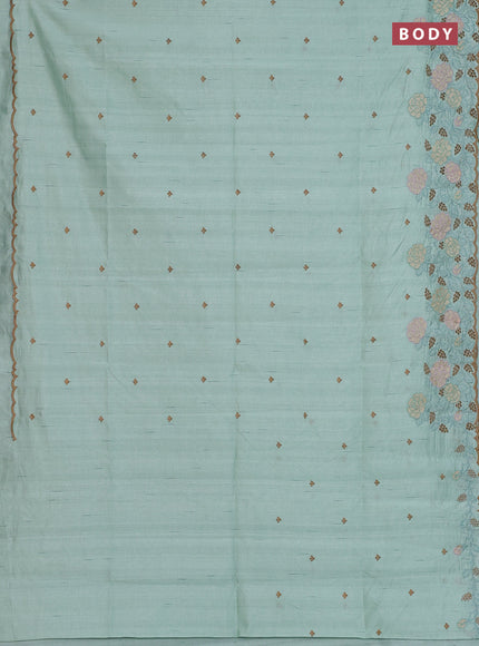 Semi raw silk saree pastel green with embroidery buttas and floral embroidery cut work border