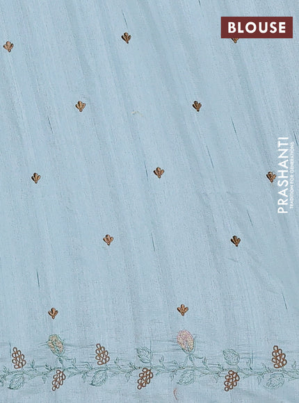 Semi raw silk saree pastel blue with embroidery buttas and floral embroidery cut work border
