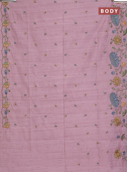 Semi raw silk saree pastel pink with embroidery buttas and floral embroidery border