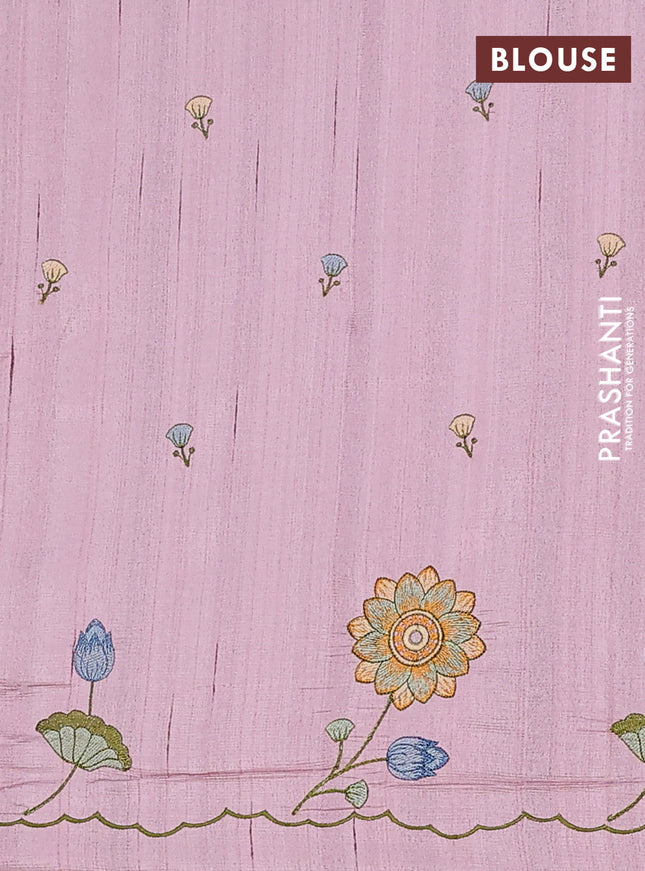 Semi raw silk saree pastel pink with embroidery buttas and floral embroidery border
