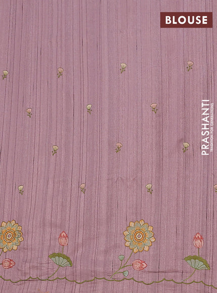 Semi raw silk saree rosy brown with embroidery buttas and floral embroidery border