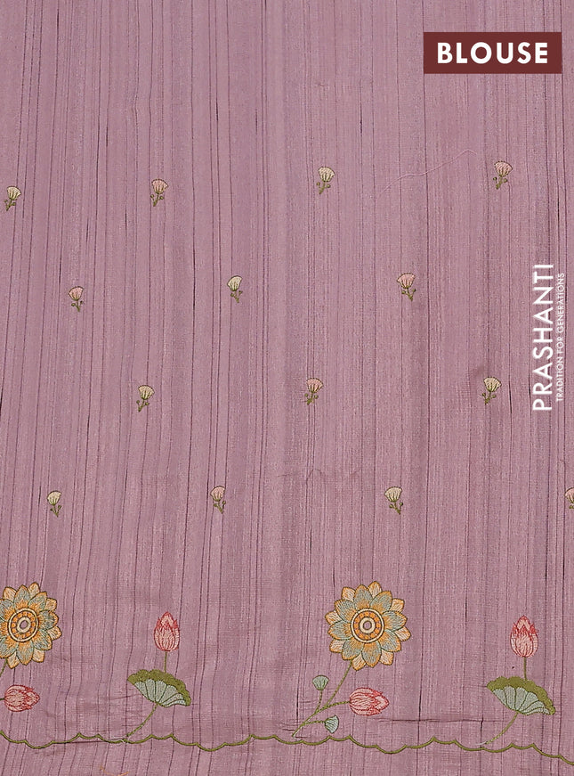 Semi raw silk saree rosy brown with embroidery buttas and floral embroidery border