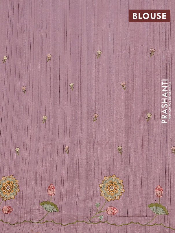 Semi raw silk saree rosy brown with embroidery buttas and floral embroidery border