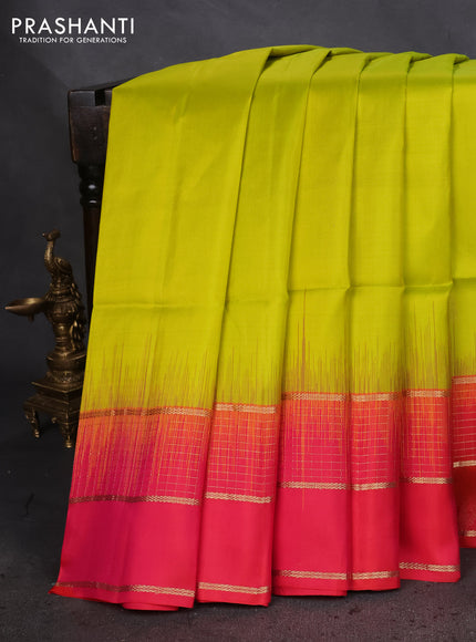 Pure soft silk saree lime yellow and dual shade of pinkish orange with zari woven buttas and zari woven border