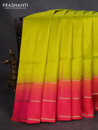 Pure soft silk saree lime yellow and dual shade of pinkish orange with zari woven buttas and zari woven border