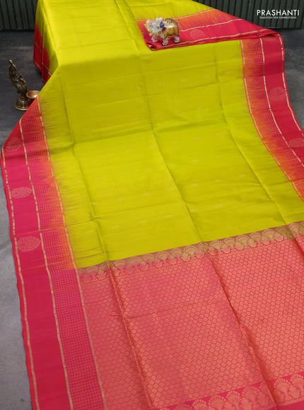 Pure soft silk saree lime yellow and dual shade of pinkish orange with zari woven buttas and zari woven border
