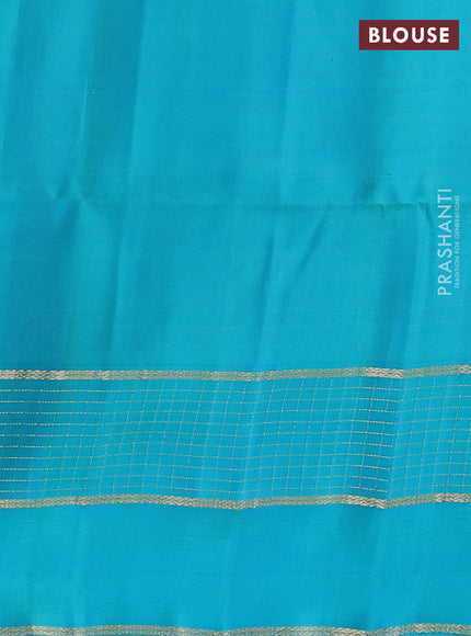 Pure soft silk saree peach pink and teal blue with zari woven buttas and zari woven border