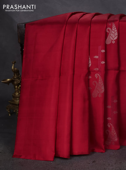 Pure soft silk saree red with allover silver zari weaves in borderless style