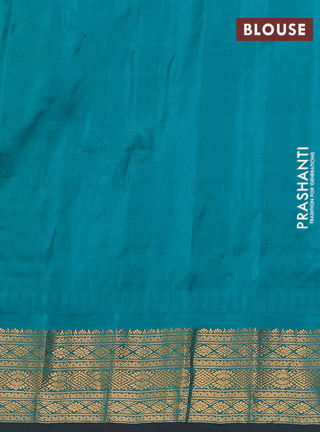 Pure gadwal silk saree maroon and peacock green with zari woven buttas and temple design zari woven border