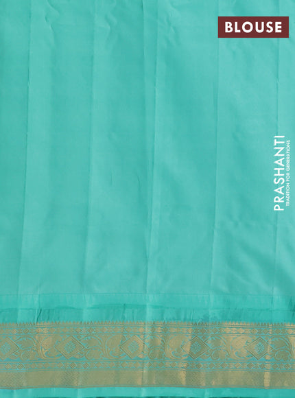 Pure gadwal silk saree coffe brown and teal green with zari woven buttas and temple design zari woven border