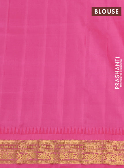 Pure gadwal silk saree cs blue and pink with paisley zari woven buttas and temple design zari woven border