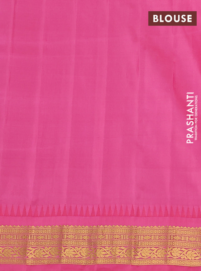 Pure gadwal silk saree cs blue and pink with paisley zari woven buttas and temple design zari woven border