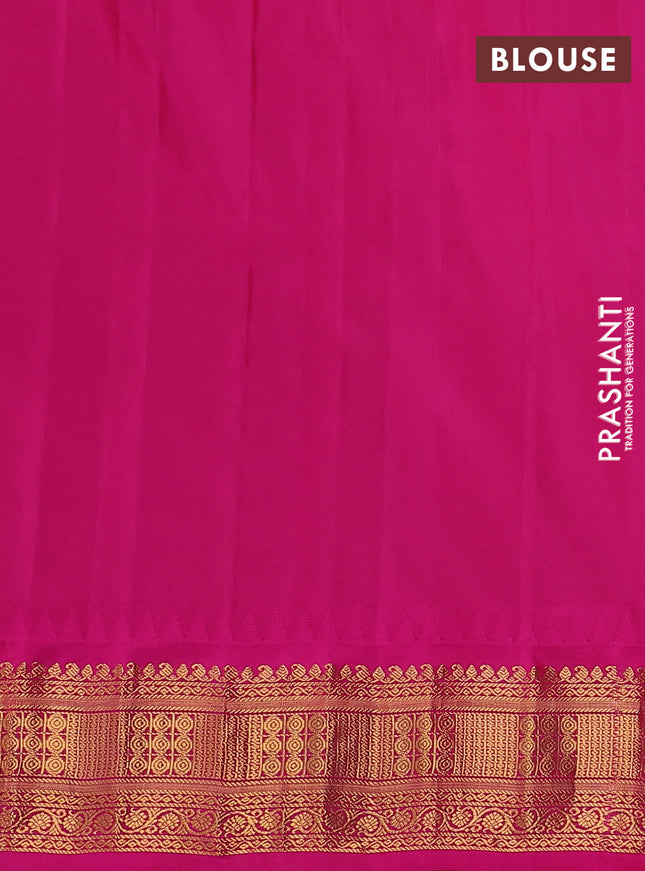 Pure gadwal silk saree bottle green and pink with zari woven buttas and temple design zari woven border
