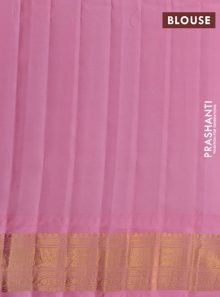 Pure gadwal silk saree cs blue and light pink with zari woven buttas and temple design zari woven border