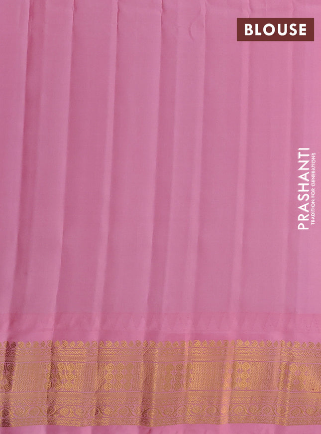 Pure gadwal silk saree cs blue and light pink with zari woven buttas and temple design zari woven border