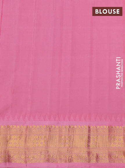 Pure gadwal silk saree purple and peach pink shade with zari woven buttas and temple design zari woven border