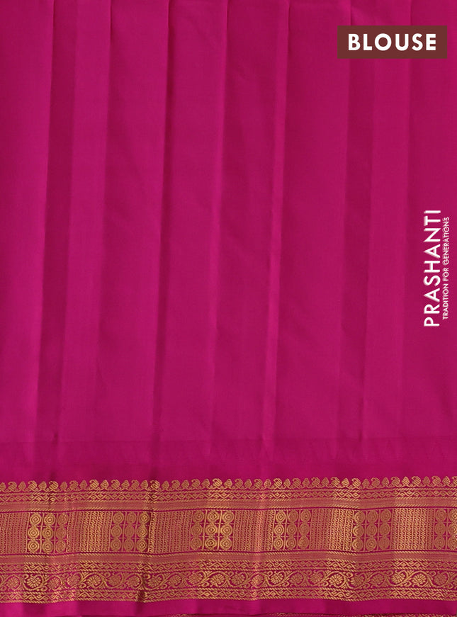 Pure gadwal silk saree cs blue and pink with zari woven buttas and temple design zari woven border