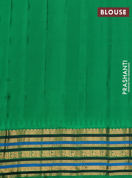 Pure gadwal silk saree deep wine shade and green with annam zari woven buttas and temple design zari woven border