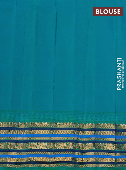Pure gadwal silk saree red and dual shade of teal green with annam zari woven buttas and temple design zari woven border
