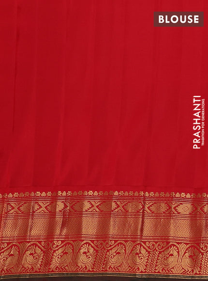 Pure gadwal silk saree green and red with allover zari checked pattern and zari woven korvai border