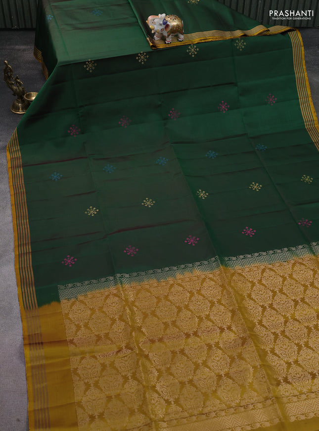 Pure soft silk saree green and mustard shade with zari woven buttas and zari woven border