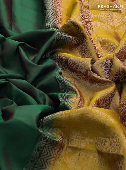 Pure soft silk saree green and mustard shade with zari woven buttas and zari woven border