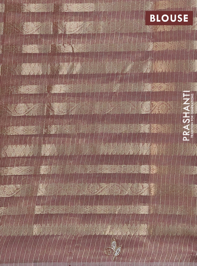 Kota tissue saree pastel maroon with allover zari weaves and embroidery butta border