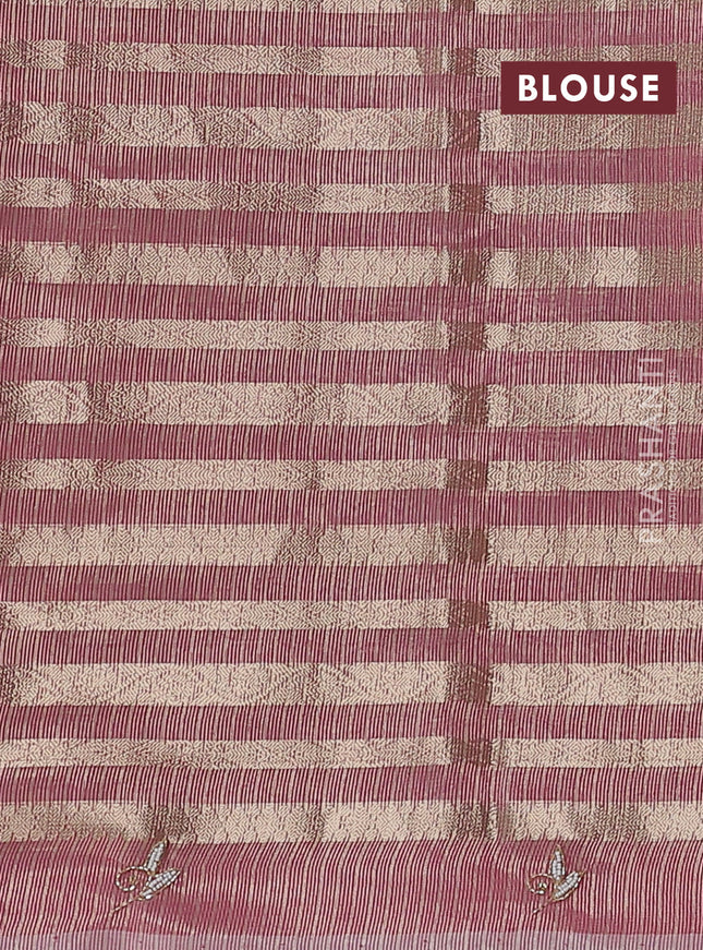 Kota tissue saree pink with allover zari weaves and embroidery butta border