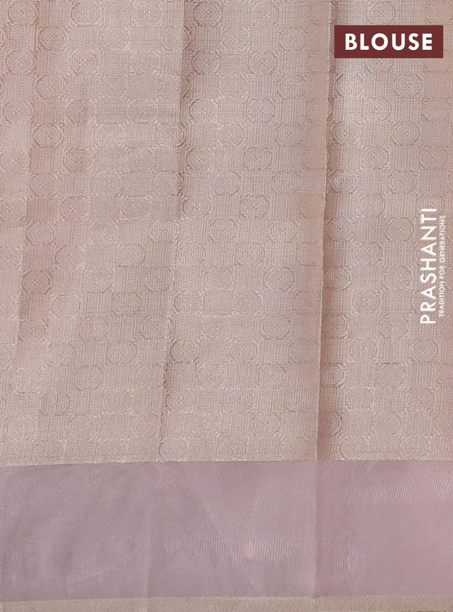 Kota tissue saree baby pink with zari woven floral buttas and embroidery butta border