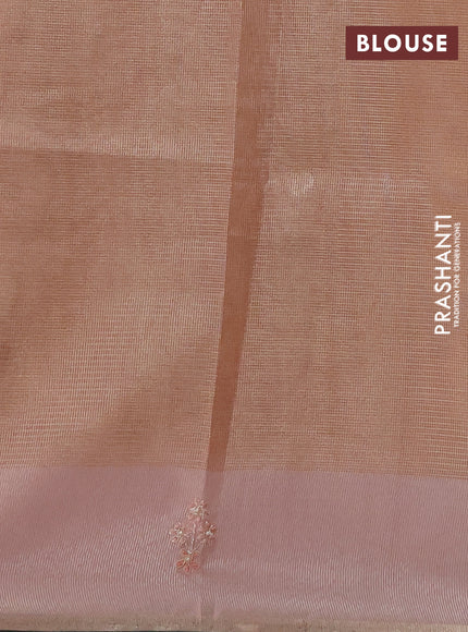 Kota tissue saree peach orange with zari woven buttas and embroidery butta border