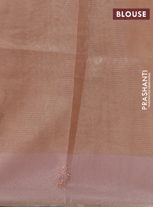 Kota tissue saree peach orange with zari woven buttas and embroidery butta border