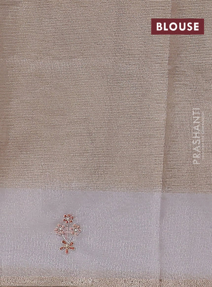 Kota tissue saree pastel grey with zari woven buttas and embroidery butta border