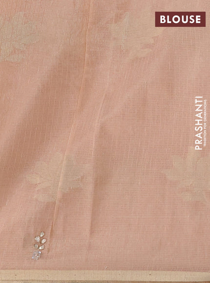 Kota tissue saree peach orange with zari woven floral buttas and embroidery butta border