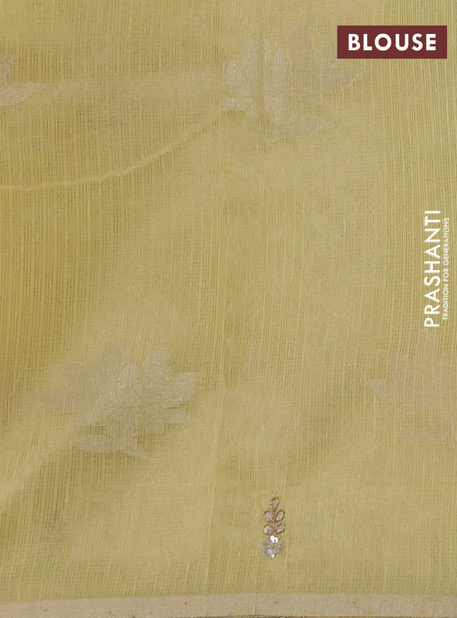 Kota tissue saree yellow with zari woven floral buttas and embroidery butta border