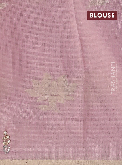 Kota tissue saree light pink with zari woven floral buttas and embroidery butta border