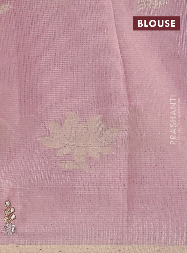 Kota tissue saree light pink with zari woven floral buttas and embroidery butta border